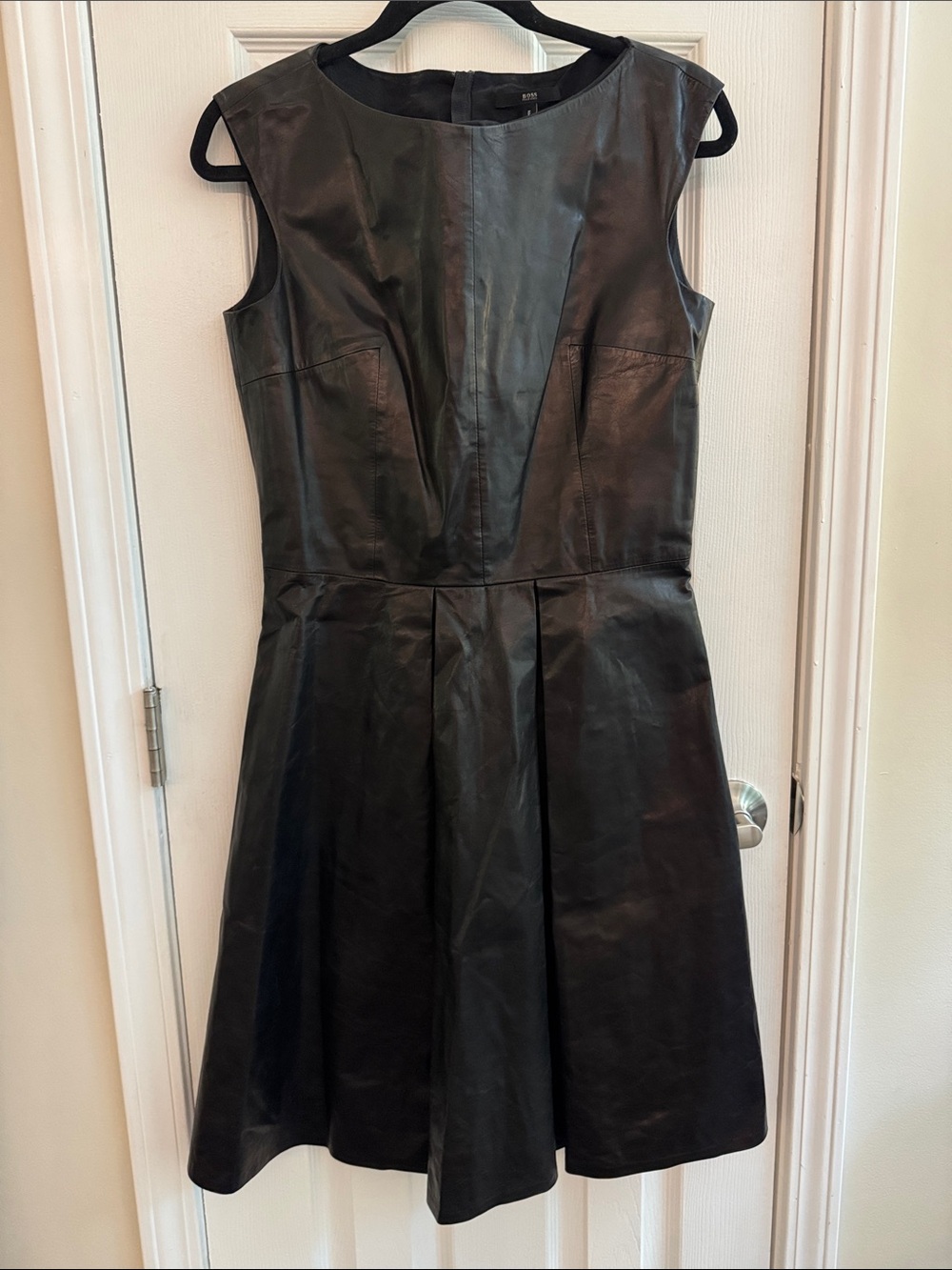 HUGO BOSS Leather Fit & Flare Sleeveless Dress Black Size 6